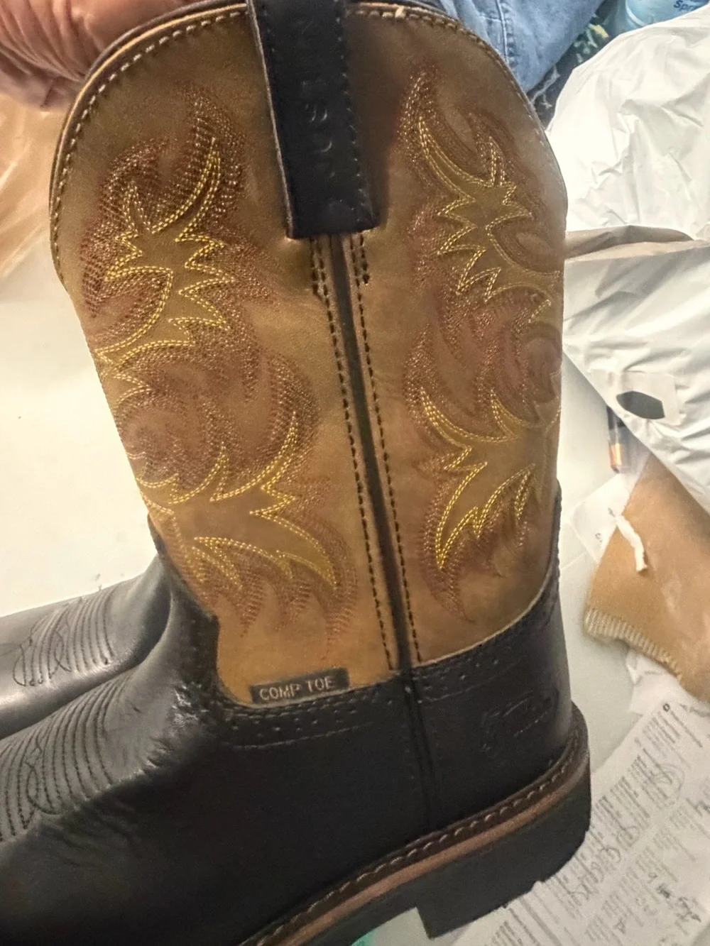 Justin cowboy boots black/tan men 8EE: women 9 1/2 hard tow 5071 no box new